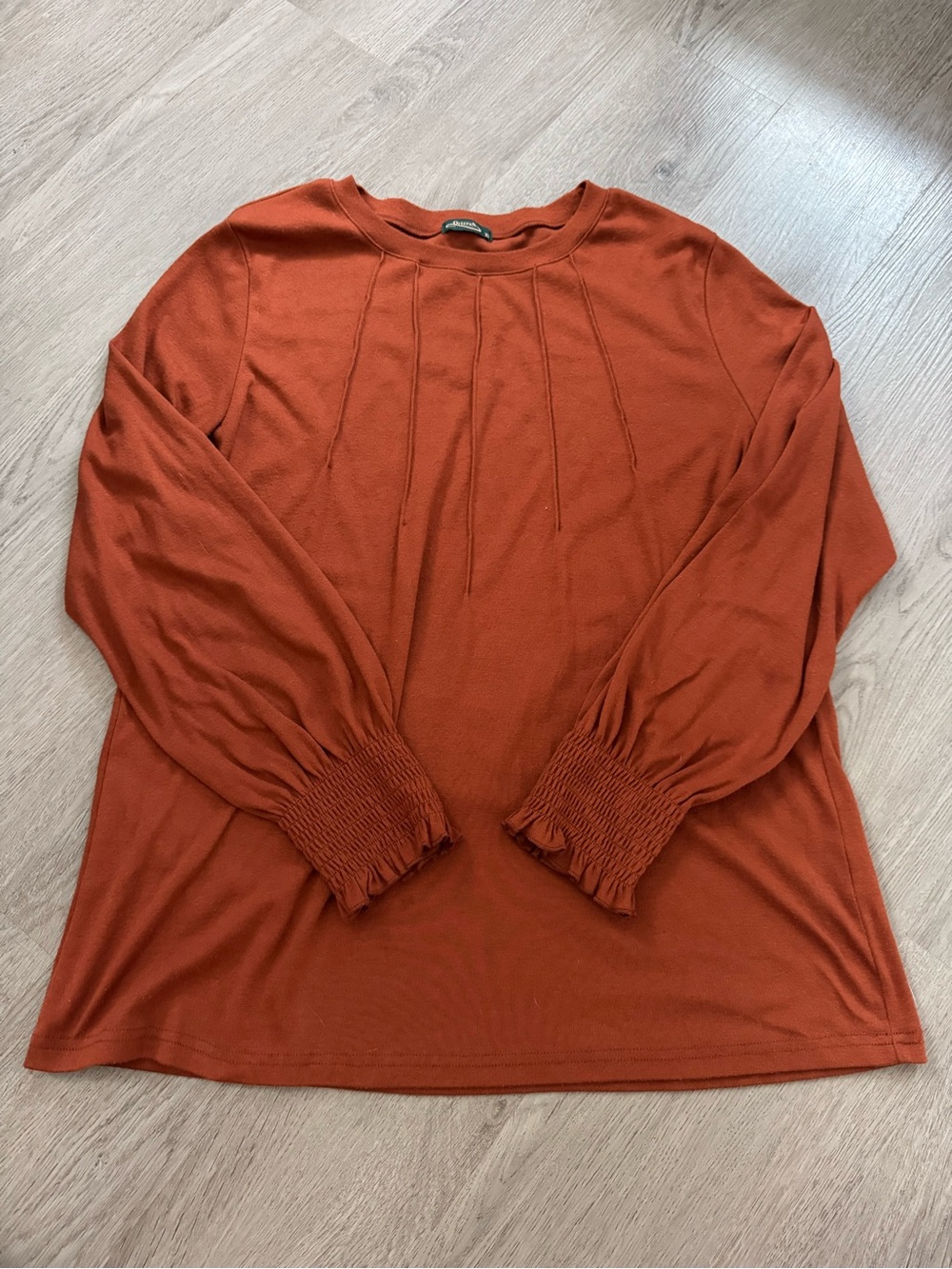 Smocked Cuff Long Sleeve Top in Rust